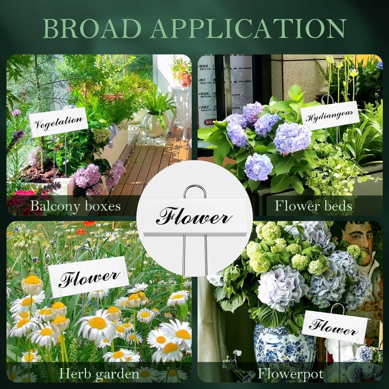 cureder 50 Pack Metal Plant Labels for Outdoor Garden Waterproof Plant Markers, Labels Garden Markers for Seedlings Herbs Vegetable Greenhouse Gifts with Pen - White - Image 3